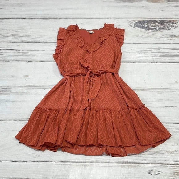 Ryegrass Dress NWT V Neck Ruffles Knee Length Foxtail Orange XX Large XXL - Picture 4 of 17